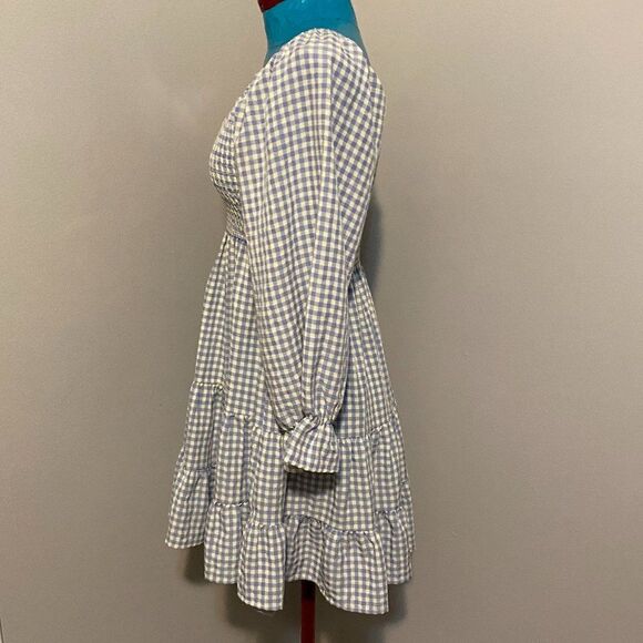 Blue B Collection Smocked Gingham Ruffled Mini Dress Size S - Picture 4 of 11